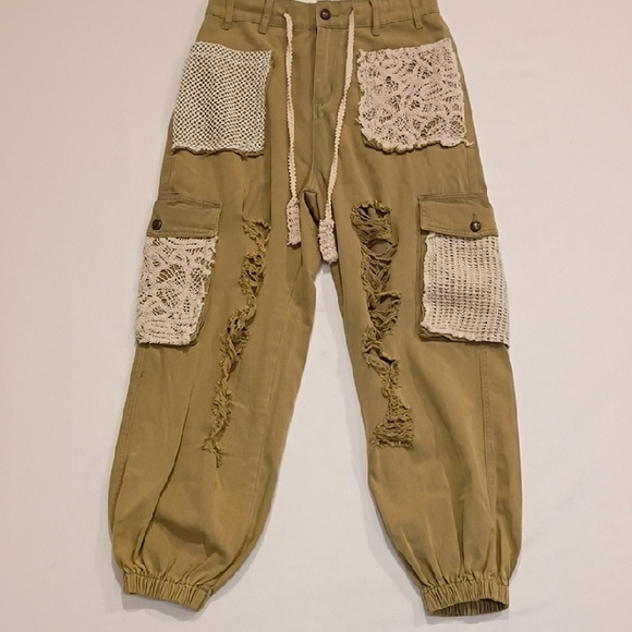 POL Pants - POL 39112 Twill Boho Crochet Joggers Size Small